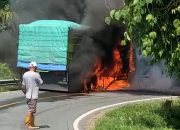 Truk Ekspedisi Bermuatan Ribuan Teh Kemasan Terbakar